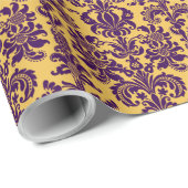 Paarse Floral Damascus - Aangepaste gele achtergro Cadeaupapier (Rol Hoek)