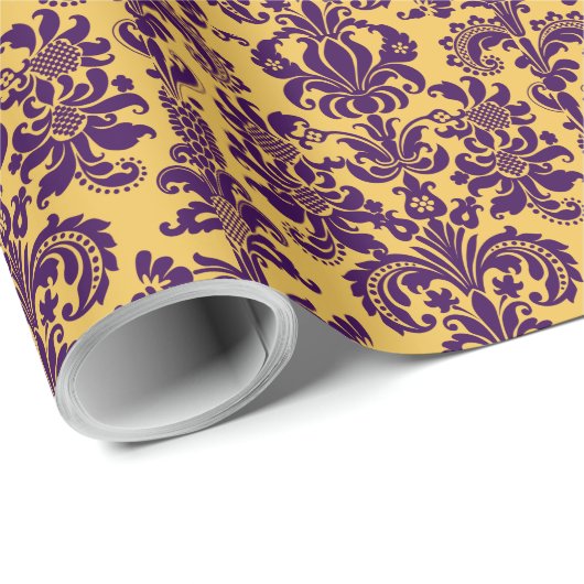 Paarse Floral Damascus - Aangepaste gele achtergro Cadeaupapier (Rol Hoek)