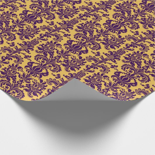 Paarse Floral Damascus - Aangepaste gele achtergro Cadeaupapier (Hoek)