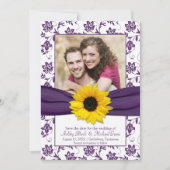 Paarse Floral Damask Sunflower Save the Date (Voorkant)