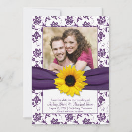Paarse Floral Damask Sunflower Save the Date