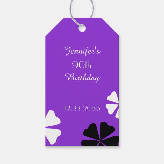 Paarse Floral Dank u, naam, 2 Sided Cadeaulabel (Voorkant)