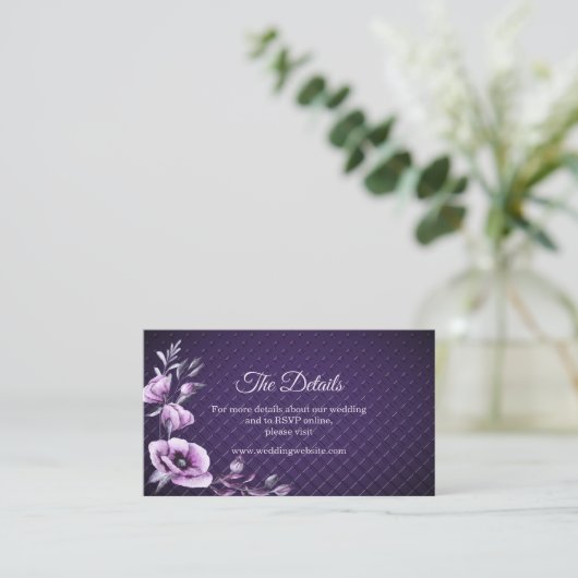 Paarse Floral Decorative Detail Enclosure Card Informatiekaartje (Staand voorkant)