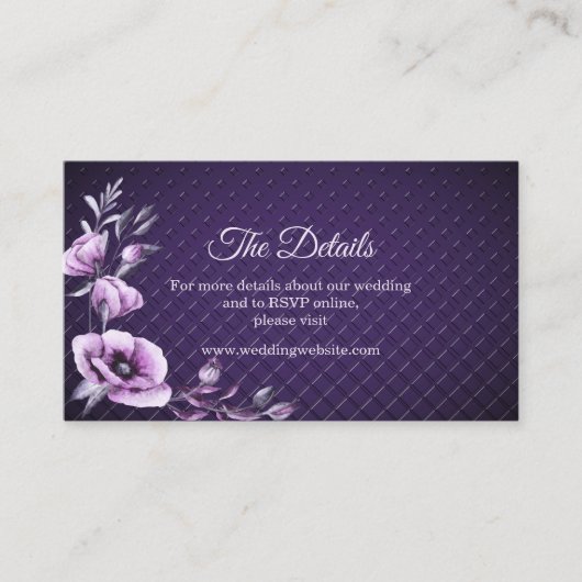 Paarse Floral Decorative Detail Enclosure Card Informatiekaartje (Voorkant)