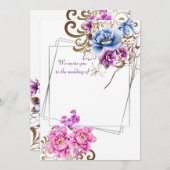 Paarse Floral Delight Wedding Invitation Kaart (Voorkant / Achterkant)