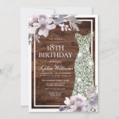 Paarse Floral Diamond Dress Rustic 18th Birthday Kaart (Voorkant)