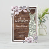 Paarse Floral Diamond Dress Rustic 18th Birthday Kaart (Staand voorkant)