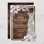 Paarse Floral Diamond Dress Rustic 18th Birthday Kaart<br><div class="desc">Paarse Floral Diamond Dress Rustic 18th Birthday Invitation Matching collectie in Niche and Nest store. Ontwerp met dank aan: https://www.etsy.com/shop/SmallHouseBigPony</div>