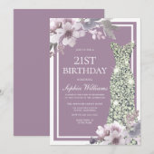 Paarse Floral Diamond Dress Womans 21ste verjaarda Kaart (Voorkant / Achterkant)