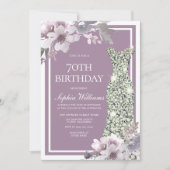 Paarse Floral Diamond Dress Womans 70e verjaardag Kaart (Voorkant)