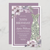 Paarse Floral Diamond Dress Womans 70e verjaardag Kaart (Voorkant / Achterkant)