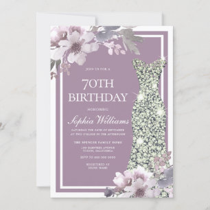 Paarse Floral Diamond Dress Womans 70e verjaardag Kaart