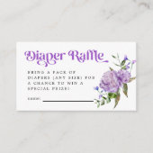 Paarse Floral Diaper Raffle Ticket Informatiekaartje (Voorkant)