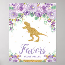 Paarse Floral Dinosaur Birthday Party Girl Favors