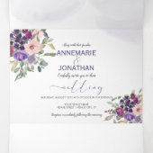 Paarse Floral *DIY* Color Change Script Drieluik Uitnodiging (Binnenkant midden)