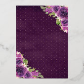Paarse Floral Dress Butterfly Quinceanera Gold Folie Uitnodiging (Achterkant)