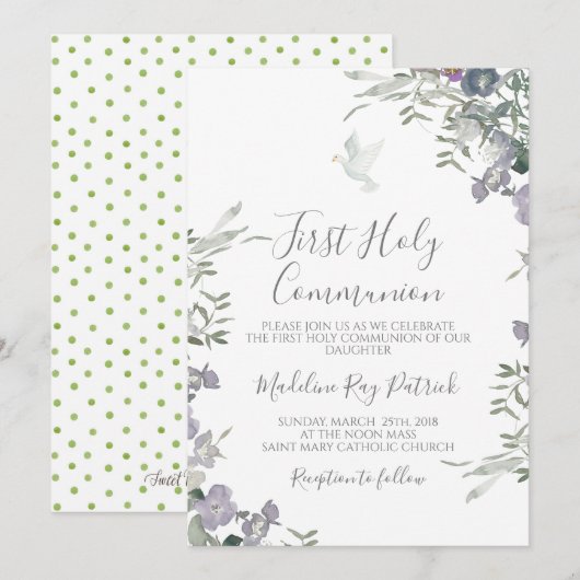 Paarse Floral eerste gemeenschap Kaart (Voorkant / Achterkant)