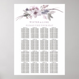 Paarse Floral Elegant 16 Tafelzittingsschema Poster