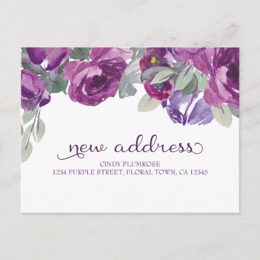 Paarse Floral Elegant Aankondiging nieuw adres (Voorkant)