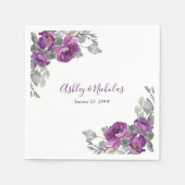 Paarse Floral Elegant Botanical Wedding Napkins Servet (Voorkant)