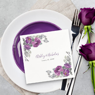 Paarse Floral Elegant Botanical Wedding Napkins Servet