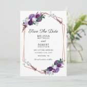 Paarse Floral Elegant Geometric sparen de Datum Save The Date (Staand voorkant)