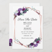 Paarse Floral Elegant Geometric sparen de Datum Save The Date (Voorkant / Achterkant)