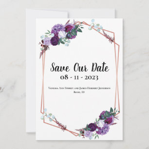 Paarse Floral Elegant kondiging sparen de Datum Save The Date