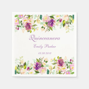 Paarse Floral Elegant Quinceanera Napkin Servetten