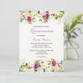 Paarse Floral Elegant Quinceanera Uitnodiging (Staand voorkant)