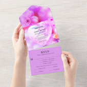 Paarse Floral Elegant Romantic Glow Weddenschap All In One Uitnodiging (Afscheurbaar)