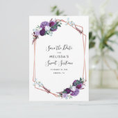 Paarse Floral Elegant Roos Gold Geometric Save The Date (Staand voorkant)