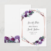 Paarse Floral Elegant Roos Gold Geometric Save The Date (Voorkant / Achterkant)