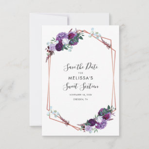 Paarse Floral Elegant Roos Gold Geometric Save The Date