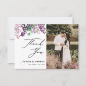Paarse Floral Elegant Script Foto Hartelijk dank Kaart (Voorkant)