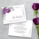 Paarse Floral Elegant Script Weddenschap Details Informatiekaartje