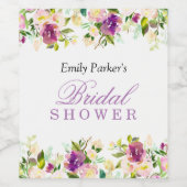 Paarse Floral Elegant Vrijgezellenfeest Wijnlabel Wijn Etiket (Enkel label)