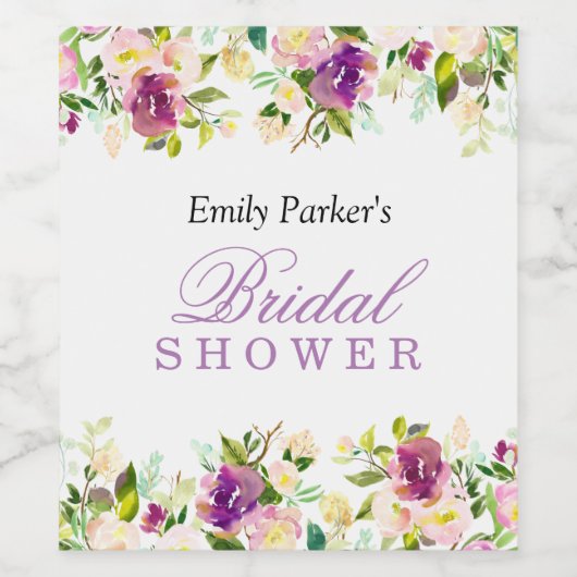 Paarse Floral Elegant Vrijgezellenfeest Wijnlabel Wijn Etiket (Enkel label)