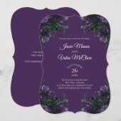 Paarse Floral Elegant Wedding Gothic Kaart (Voorkant / Achterkant)