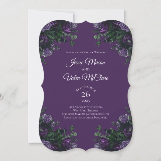 Paarse Floral Elegant Wedding Gothic Kaart (Voorkant)