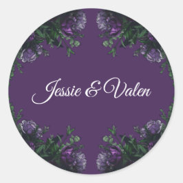 Paarse Floral Elegant Wedding Gothic Ronde Sticker