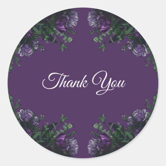Paarse Floral Elegant Wedding Gothic Ronde Sticker (Voorkant)