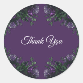 Paarse Floral Elegant Wedding Gothic Ronde Sticker
