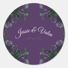 Paarse Floral Elegant Wedding Gothic Ronde Sticker
