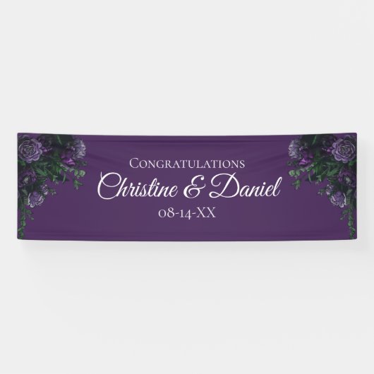 Paarse Floral Elegant Wedding Gothic Spandoek (Horizontaal)