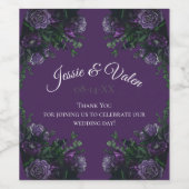 Paarse Floral Elegant Wedding Gothic Wijn Etiket (Enkel label)