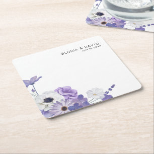 Paarse Floral Elegant Wedding Kartonnen Onderzetters