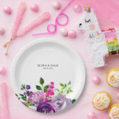 Paarse Floral Elegant Wedding Papieren Bordje (Feest)