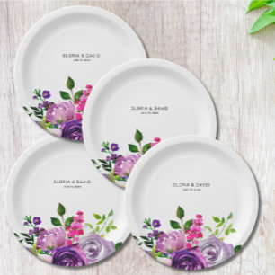 Paarse Floral Elegant Wedding Papieren Bordje