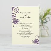 Paarse Floral Elements Wedding Invitation Kaart (Staand voorkant)